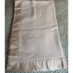 Vintage Chatham Pink Baby Blanket Pink Satin Binding  59" x 40" Made In USA